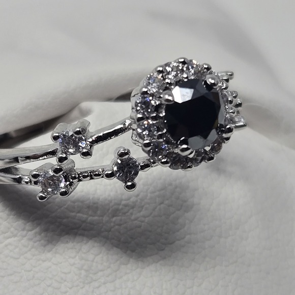 .5ct Black Moissanite Ring Round Halo Vine GRA Cert White Gold Plated Sizes 6-12 - Picture 7 of 13